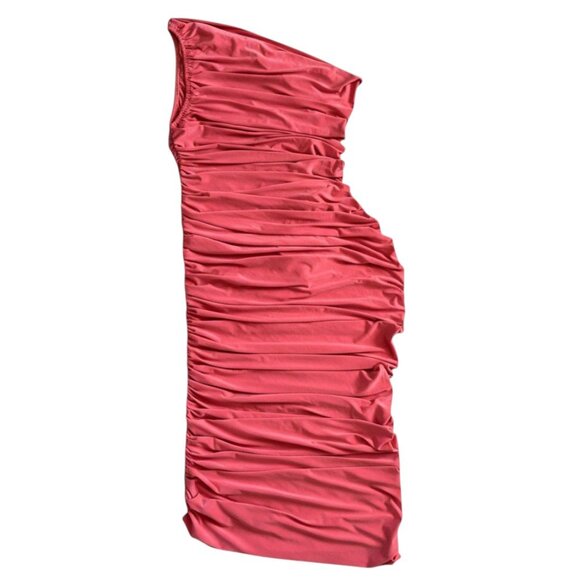 Anthropologie Norma Kamali One Shoulder Ruched Midi Dress Coral M Designer - Picture 6 of 8